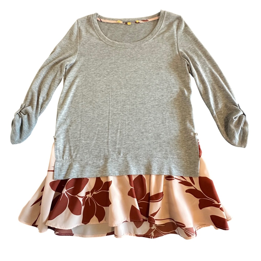 Anthropologie Little Yellow Button Top High‎ Low Hem Long Sleeve Boho Blouse